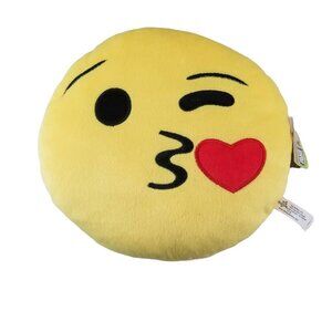 NEW Kellytoy Yellow Emoji Emoticon Throwing Kiss Face Stuffed Doll Pillow 10X10